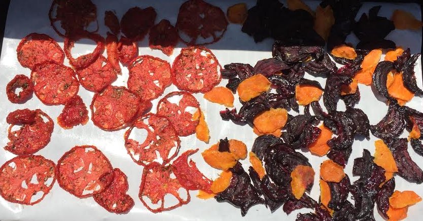 Crispy Italian-flavored tomatoes, beets, and sweet potatoes 