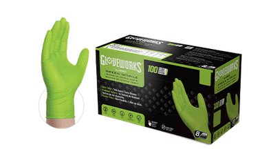 Industrial Green Nitrile Gloves Raised Diamond Texture 8ml